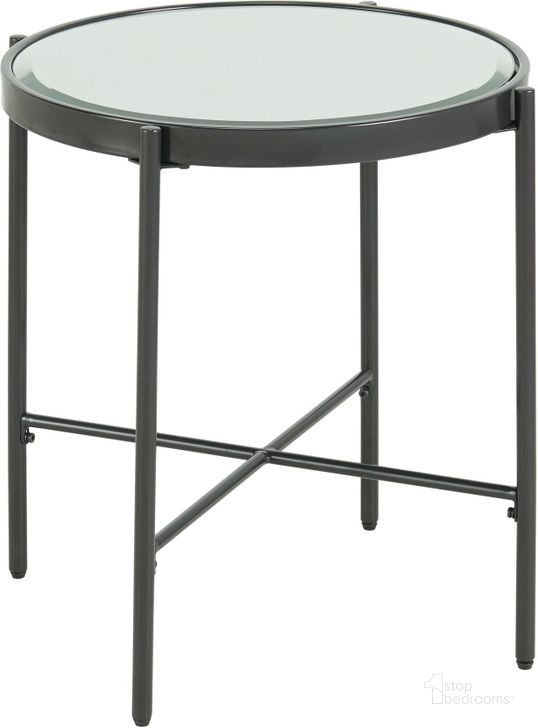 The appearance of Picket House Furnishings Carlo Round End Table With Glass Top designed by Picket House in the transitional interior design. This black piece of furniture  was selected by 1StopBedrooms from Carlo Collection to add a touch of cosiness and style into your home. Sku: CSO100ETGLE. Product Type: End Table. Material: Iron. Image1