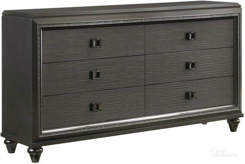 The appearance of Picket House Furnishings Faris 6-Drawer Dresser In Black designed by Picket House in the transitional interior design. This grey piece of furniture  was selected by 1StopBedrooms from Faris Collection to add a touch of cosiness and style into your home. Sku: MN600DR. Product Type: Dresser. Material: Rubberwood. Image1