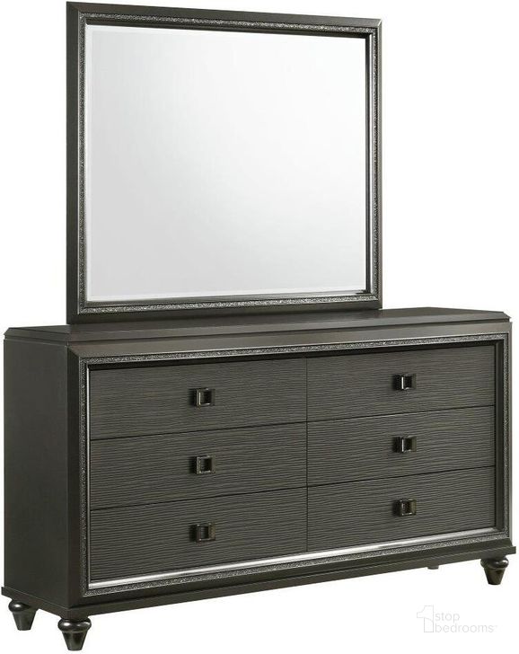 The appearance of Picket House Furnishings Faris 6-Drawer Dresser With Mirror In Black designed by Picket House in the transitional interior design. This grey piece of furniture  was selected by 1StopBedrooms from Faris Collection to add a touch of cosiness and style into your home. Sku: MN600DR;MN600MR. Product Type: Dresser and Mirror. Material: Rubberwood. Image1