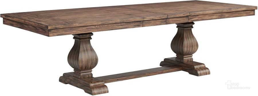 The appearance of Picket House Furnishings Hayward Rectangle Standard Height Dining Table designed by Picket House in the rustic / southwestern interior design. This walnut piece of furniture  was selected by 1StopBedrooms from Hayward Collection to add a touch of cosiness and style into your home. Sku: DGC500DTT;DGC500DTB. Table Base Style: Trestle. Product Type: Dining Table. Table Top Shape: Rectangular. Material: Rubberwood. Size: 84". Image1