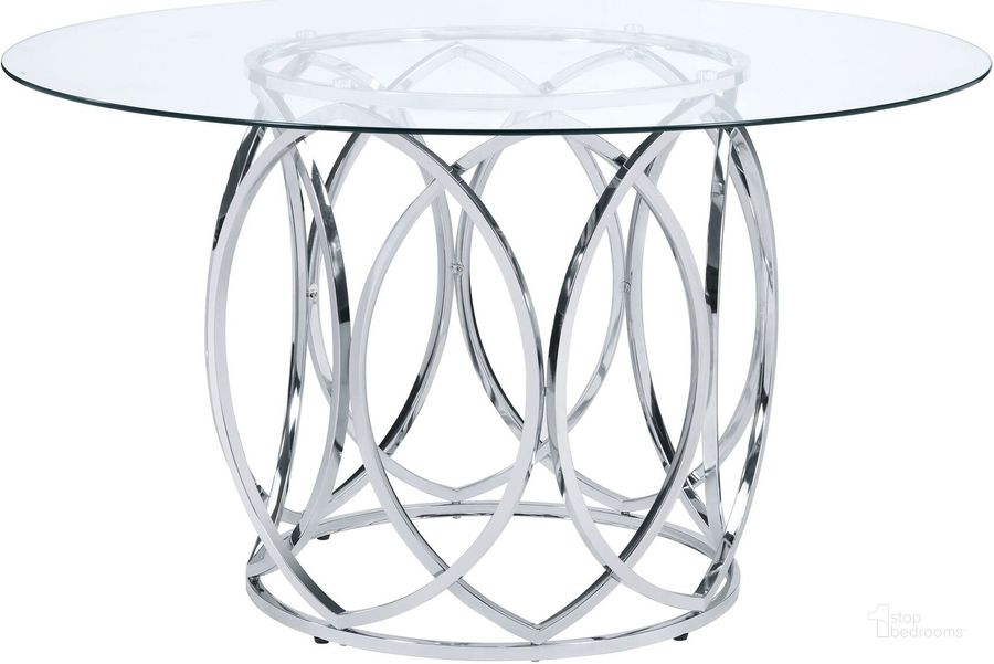 The appearance of Picket House Furnishings Marcy Round Dining Table designed by Picket House in the modern / contemporary interior design. This chrome piece of furniture  was selected by 1StopBedrooms from Marcy Collection to add a touch of cosiness and style into your home. Sku: CDML100DTT;CDML100DTB. Table Base Style: Pedestal. Table Top Shape: Round. Material: Metal. Product Type: Dining Table. Size: 53". Image1