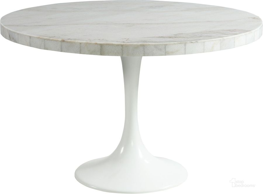 The appearance of Picket House Furnishings Mardelle Round Dining Table In White designed by Picket House in the modern / contemporary interior design. This white piece of furniture  was selected by 1StopBedrooms from Mardelle Collection to add a touch of cosiness and style into your home. Sku: CCS100DTT;CCS700DTB. Table Base Style: Pedestal. Table Top Shape: Round. Material: Marble. Product Type: Dining Table. Size: 48". Image1