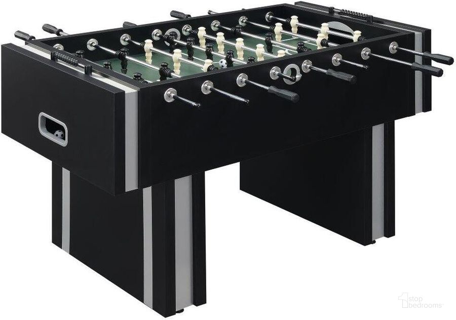 The appearance of Picket House Furnishings Nix Foosball Table designed by Picket House in the modern / contemporary interior design. This black piece of furniture  was selected by 1StopBedrooms from Nix Collection to add a touch of cosiness and style into your home. Sku: GTCL100FTE. Product Type: Game Table. Material: MDF. Image1
