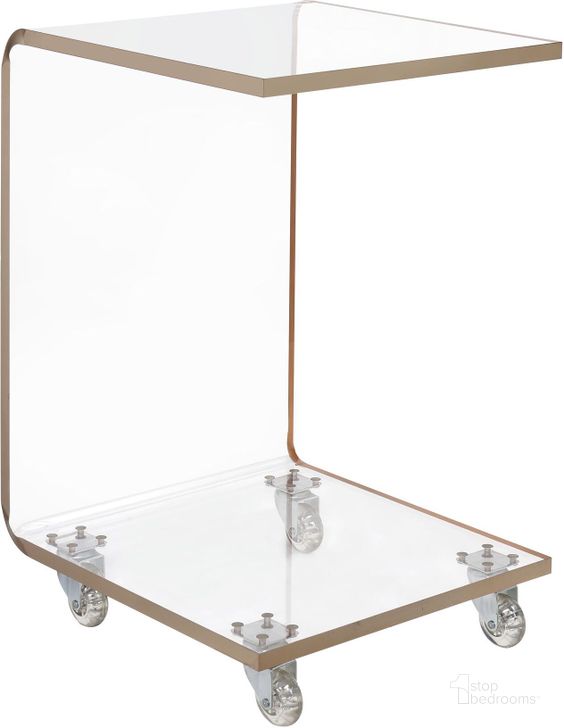 The appearance of Picket House Furnishings Peek Acrylic Snack Table In Gold designed by Picket House in the modern / contemporary interior design. This gold piece of furniture  was selected by 1StopBedrooms from Peek Collection to add a touch of cosiness and style into your home. Sku: CIR700STE. Product Type: Snack Table. Material: Acrylic. Image1