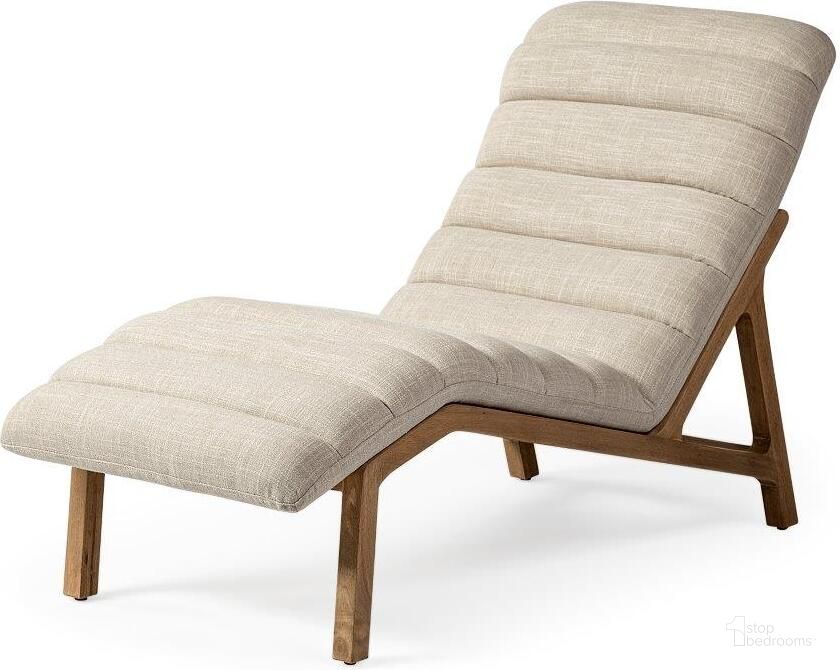 The appearance of Pierre Beige Fabric Upholstered Armless Chaise Lounge Chair designed by Mercana in the modern / contemporary interior design. This beige and brown piece of furniture  was selected by 1StopBedrooms from Pierre Collection to add a touch of cosiness and style into your home. Sku: 68768. Material: Wood. Product Type: Lounge Chair. Image1