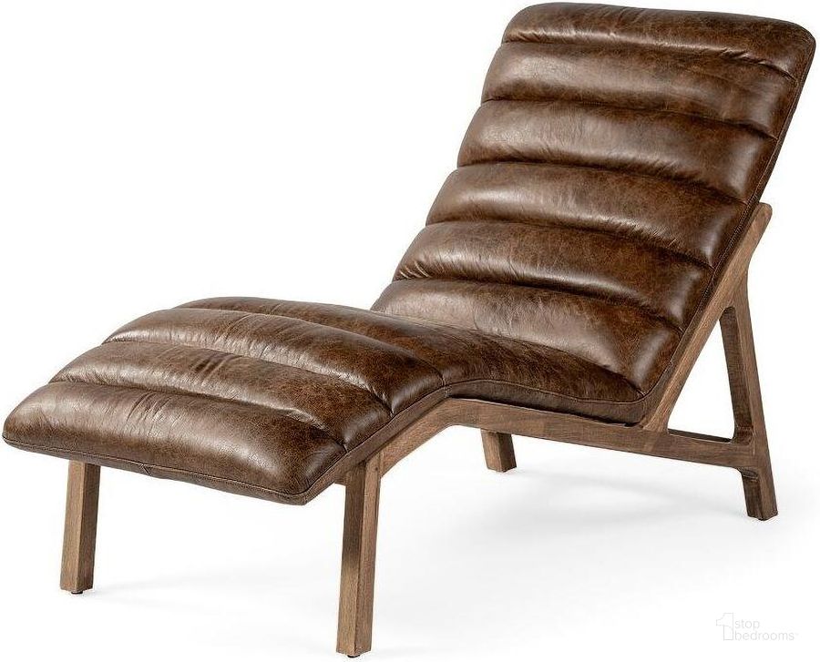 The appearance of Pierre Whiskey Genuine Leather Armless Chaise Lounge Chair designed by Mercana in the modern / contemporary interior design. This brown piece of furniture  was selected by 1StopBedrooms from Pierre Collection to add a touch of cosiness and style into your home. Sku: 68767. Material: Wood. Product Type: Lounge Chair. Image1