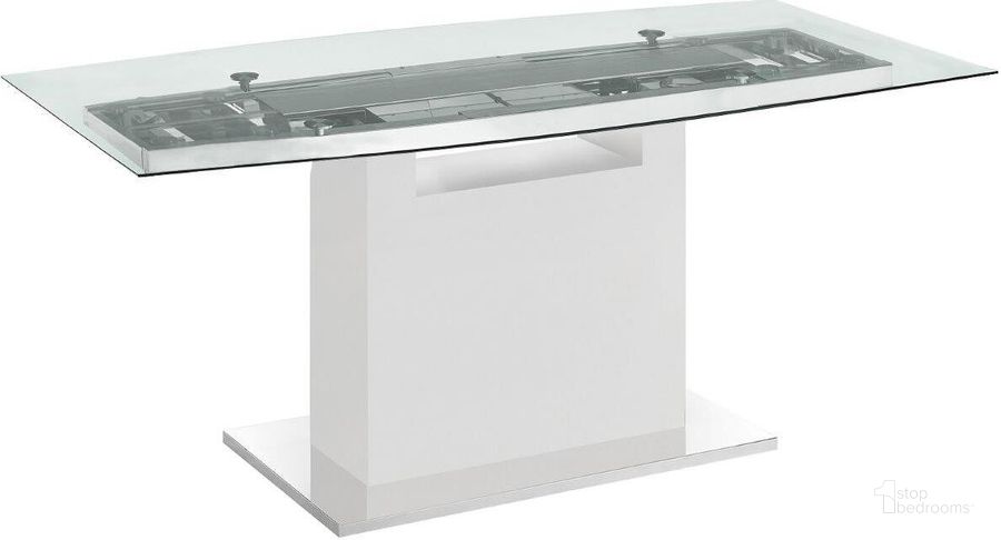 The appearance of Pigeonwood Clear Dining Table 0qd24534593 designed by Atelier Home in the modern / contemporary interior design. This clear piece of furniture  was selected by 1StopBedrooms from Pigeonwood Collection to add a touch of cosiness and style into your home. Sku: TC-MFIX03WHTCLR. Table Base Style: Pedestal. Material: Glass. Product Type: Dining Table. Table Top Shape: Rectangular. Size: 71.