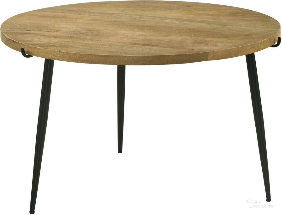 The appearance of Pilar Round Solid Wood Top Coffee Table In Natural and Black designed by Coaster in the rustic / southwestern interior design. This natural/black piece of furniture  was selected by 1StopBedrooms from Pilar Collection to add a touch of cosiness and style into your home. Sku: 703608. Material: Wood. Product Type: Coffee Table. Image1