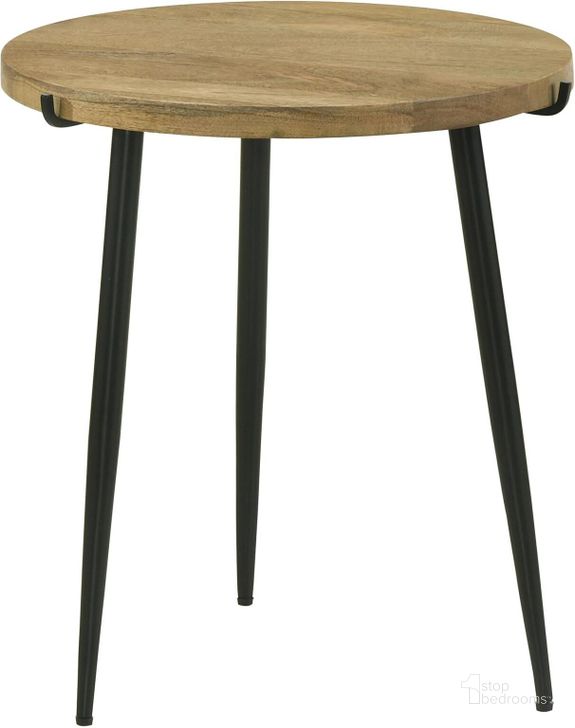 The appearance of Pilar Round Solid Wood Top End Table In Natural and Black designed by Coaster in the rustic / southwestern interior design. This natural/black piece of furniture  was selected by 1StopBedrooms from Pilar Collection to add a touch of cosiness and style into your home. Sku: 703607. Material: Wood. Product Type: End Table. Image1