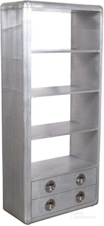 The appearance of Pilot 2 Drawer Bookcase In Silver designed by Moti in the modern / contemporary interior design. This silver piece of furniture  was selected by 1StopBedrooms from Pilot Collection to add a touch of cosiness and style into your home. Sku: 57008002. Material: Aluminum. Product Type: Bookcase. Image1