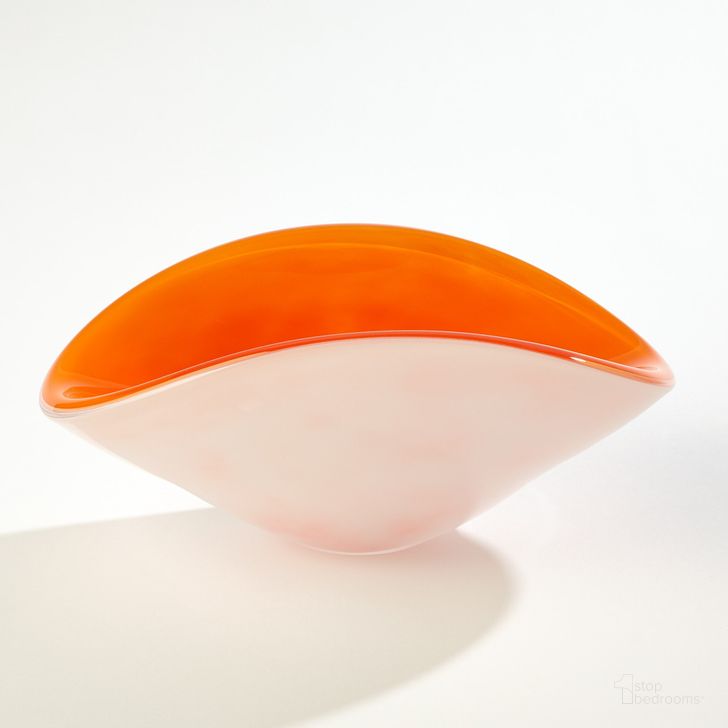 The appearance of Pinched Cased Glass Large Bowl In Orange designed by Global Views in the modern / contemporary interior design. This white piece of furniture  was selected by 1StopBedrooms from Pinched Collection to add a touch of cosiness and style into your home. Sku: 6.60565. Material: Glass. Product Type: Bowl. Image1