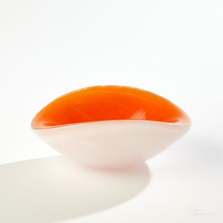 The appearance of Pinched Cased Glass Small Bowl In Orange designed by Global Views in the modern / contemporary interior design. This white piece of furniture  was selected by 1StopBedrooms from Pinched Collection to add a touch of cosiness and style into your home. Sku: 6.60566. Material: Glass. Product Type: Bowl. Image1