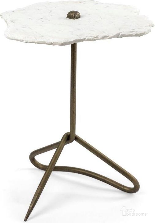 The appearance of Pinera Ii White Marble With Triangluar Gold Iron Base Accent Table designed by Mercana in the modern / contemporary interior design. This white and gold piece of furniture  was selected by 1StopBedrooms from Pinera Collection to add a touch of cosiness and style into your home. Sku: 68247-AB. Product Type: Accent Table. Material: Iron. Image1