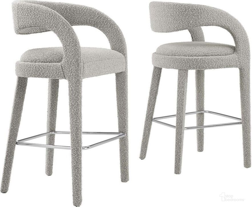 The appearance of Pinnacle Boucle Upholstered Bar Stool Set of 2 In Silver designed by Modway in the modern / contemporary interior design. This silver piece of furniture  was selected by 1StopBedrooms from Pinnacle Collection to add a touch of cosiness and style into your home. Sku: EEI-6568-TAU-SLV. Product Type: Barstool. Material: Rubberwood. Image1