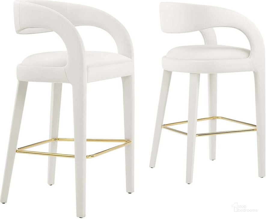 The appearance of Pinnacle Performance Velvet Bar Stool Set of 2 In Ivory Gold designed by Modway in the modern / contemporary interior design. This ivory gold piece of furniture  was selected by 1StopBedrooms from Pinnacle Collection to add a touch of cosiness and style into your home. Sku: EEI-6569-IVO-GLD. Product Type: Barstool. Material: Rubberwood. Image1