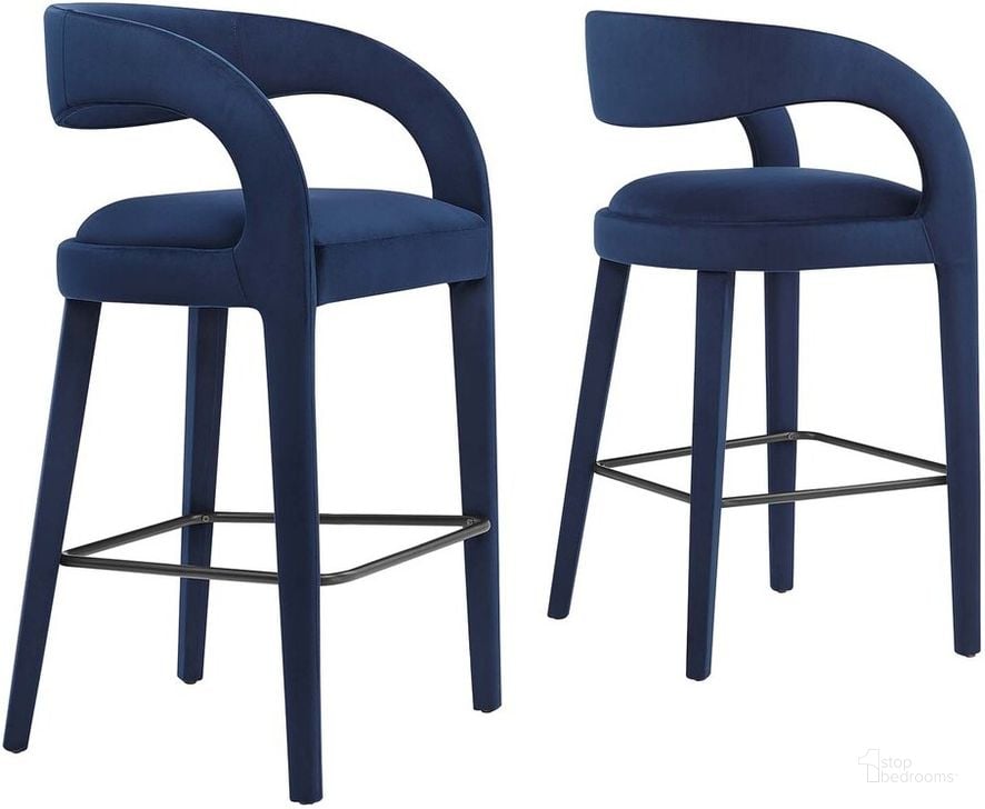 The appearance of Pinnacle Performance Velvet Bar Stool Set of 2 In Midnight Black designed by Modway in the modern / contemporary interior design. This midnight black piece of furniture  was selected by 1StopBedrooms from Pinnacle Collection to add a touch of cosiness and style into your home. Sku: EEI-6569-MID-BLK. Product Type: Barstool. Material: Rubberwood. Image1