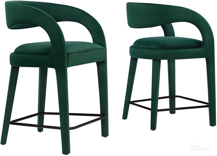 The appearance of Pinnacle Performance Velvet Counter Stool Set of 2 In Green Black designed by Modway in the modern / contemporary interior design. This green black piece of furniture  was selected by 1StopBedrooms from Pinnacle Collection to add a touch of cosiness and style into your home. Sku: EEI-6566-GRN-BLK. Product Type: Barstool. Material: Rubberwood. Image1