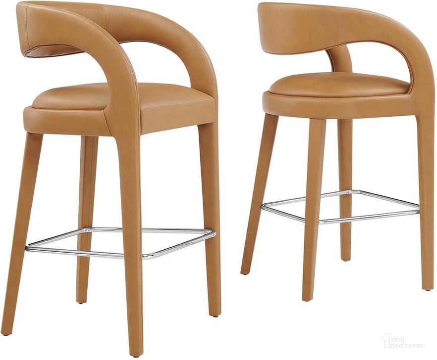 The appearance of Pinnacle Vegan Leather Bar Stool Set of 2 In Silver Tan designed by Modway in the modern / contemporary interior design. This silver tan piece of furniture  was selected by 1StopBedrooms from Pinnacle Collection to add a touch of cosiness and style into your home. Sku: EEI-6567-TAN-SLV. Product Type: Barstool. Material: Rubberwood. Image1