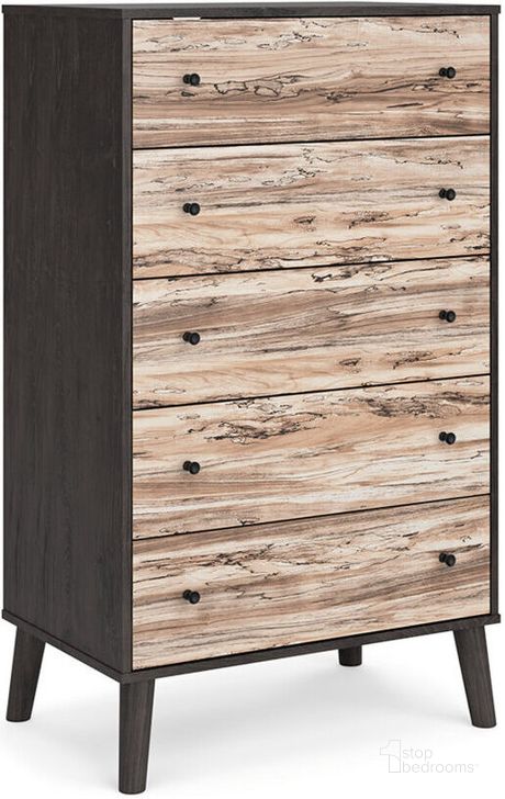 The appearance of Piperton Two-Tone Brown/Black Five Drawer Chest designed by Signature Design by Ashley in the modern / contemporary interior design. This two-tone brown/black piece of furniture  was selected by 1StopBedrooms from Piperton Collection to add a touch of cosiness and style into your home. Sku: EB5514-245. Material: Wood. Product Type: Chest. Image1