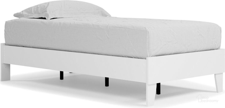 The appearance of Piperton White Twin Platform Bed designed by Signature Design by Ashley in the modern / contemporary interior design. This white piece of furniture  was selected by 1StopBedrooms from Piperton Collection to add a touch of cosiness and style into your home. Sku: EB1221-111. Bed Type: Platform Bed. Material: Wood. Product Type: Platform Bed. Bed Size: Twin. Image1