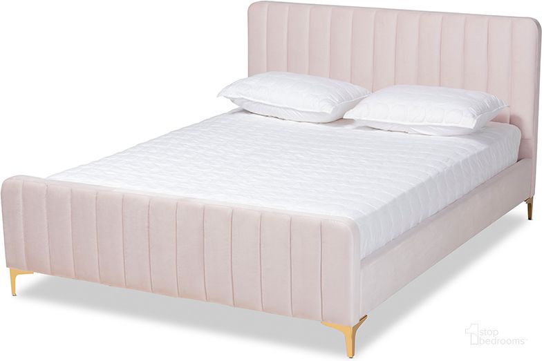 The appearance of Pippen Light Pink King Platform Bed designed by Off 5th Home in the transitional interior design. This light pink piece of furniture  was selected by 1StopBedrooms from Pippen Collection to add a touch of cosiness and style into your home. Sku: CF0374-Light Pink-King. Bed Type: Platform Bed. Product Type: Platform Bed. Bed Size: King. Material: MDF. Image1