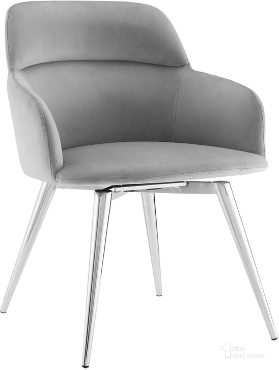 The appearance of Pirouette Arm Dining Chair In Gray Fabric With Swivel Polished Stainless Steel Base designed by Casabianca Home in the modern / contemporary interior design. This gray piece of furniture  was selected by 1StopBedrooms from Pirouette Collection to add a touch of cosiness and style into your home. Sku: CB-952GF. Product Type: Dining Chair. Material: Stainless Steel. Image1