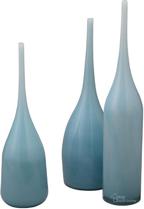 The appearance of Pixie Decorative Vases (set of 3) designed by Jamie Young Company in the modern / contemporary interior design. This blue piece of furniture  was selected by 1StopBedrooms from Pixie Collection to add a touch of cosiness and style into your home. Sku: 7PIXI-VAPW. Material: Glass. Product Type: Vase. Image1