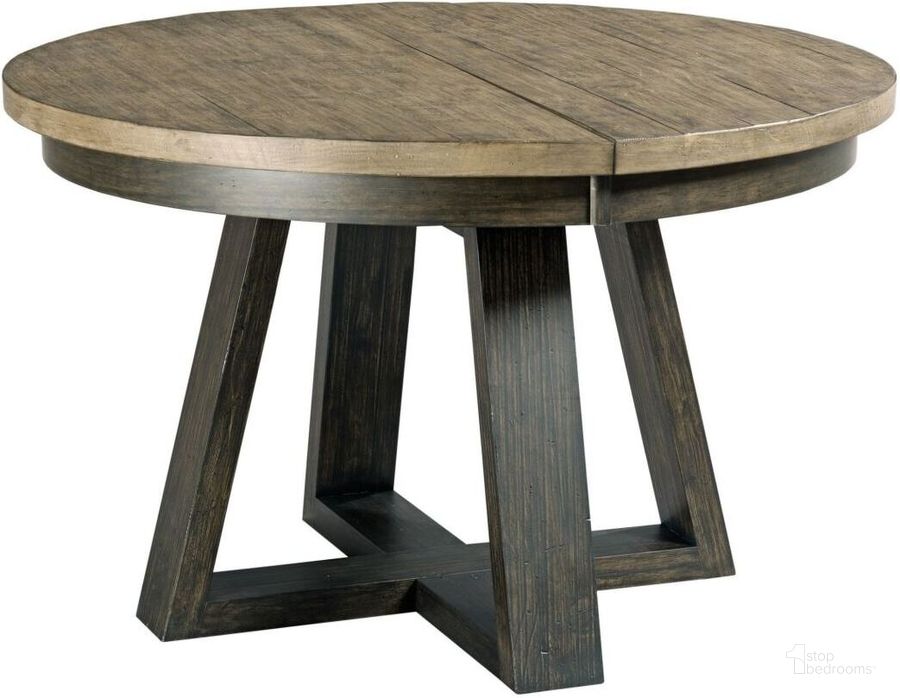 The appearance of Plank Road Kinguard Performance Extendable Dining Table designed by Kincaid in the modern / contemporary interior design. This brown piece of furniture  was selected by 1StopBedrooms from Plank Road Collection to add a touch of cosiness and style into your home. Sku: 706-701C. Table Base Style: Trestle. Table Top Shape: Round. Material: Wood. Product Type: Dining Table. Image1