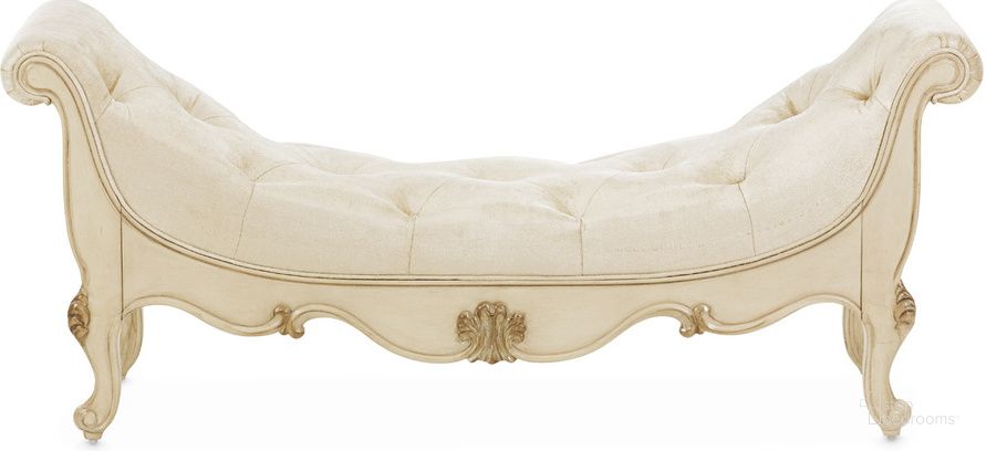 The appearance of Platine De Royale Noninstorage Bed Bench In Champagne designed by AICO in the traditional interior design. This champagne piece of furniture  was selected by 1StopBedrooms from Platine De Royale Collection to add a touch of cosiness and style into your home. Sku: NR09904-201. Material: Wood. Product Type: Bedroom Bench. Image1