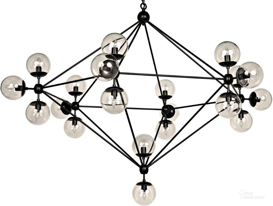 The appearance of Pluto Large Chandelier In Black Steel designed by Noir in the transitional interior design. This matte black piece of furniture  was selected by 1StopBedrooms from Pluto Collection to add a touch of cosiness and style into your home. Sku: LAMP478MTB-L. Material: Steel. Product Type: Chandelier. Image1