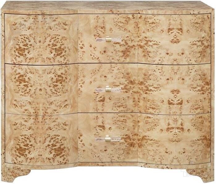 The appearance of Plymouth Burl Wood 3 Drawers Chest designed by Worlds Away in the modern / contemporary interior design. This beige piece of furniture  was selected by 1StopBedrooms from Plymouth Collection to add a touch of cosiness and style into your home. Sku: PLYMOUTH BW. Material: Metal. Product Type: Chest. Image1