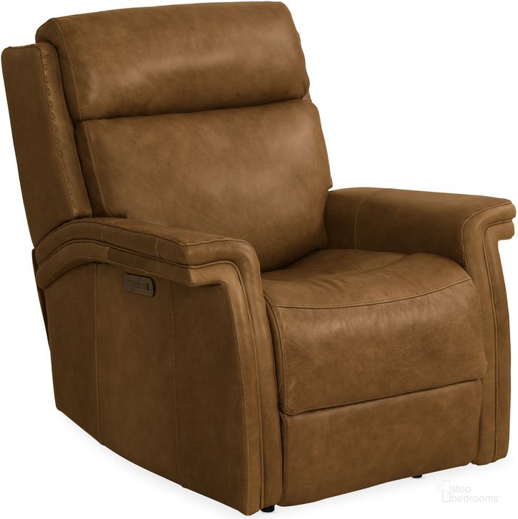 The appearance of Poise Brown Power Recliner With Power Headrest designed by Hooker in the transitional interior design. This brown piece of furniture  was selected by 1StopBedrooms from Poise Collection to add a touch of cosiness and style into your home. Sku: SS468-PWR-088. Material: Leather. Product Type: Recliner. Image1