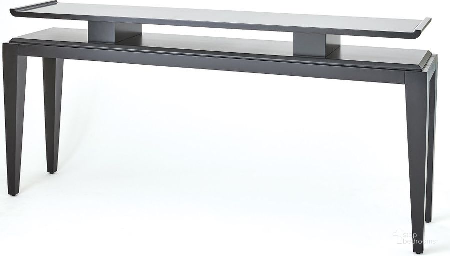 The appearance of Poise Console Table In Black Satin designed by Global Views in the modern / contemporary interior design. This black piece of furniture  was selected by 1StopBedrooms from Poise Collection to add a touch of cosiness and style into your home. Sku: 2.20002. Material: Wood. Product Type: Console Table. Image1