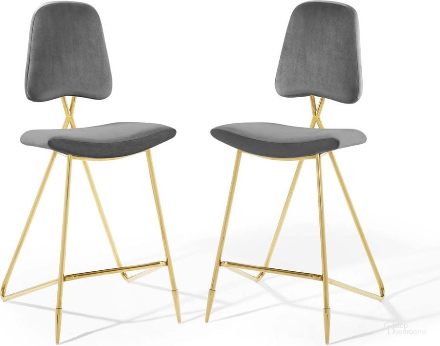 The appearance of Ponder Bar Stool Performance Velvet Set of 2 In Gray designed by Modway in the modern / contemporary interior design. This gray piece of furniture  was selected by 1StopBedrooms from Ponder Collection to add a touch of cosiness and style into your home. Sku: EEI-5573-GRY. Material: Polyester. Product Type: Barstool. Image1