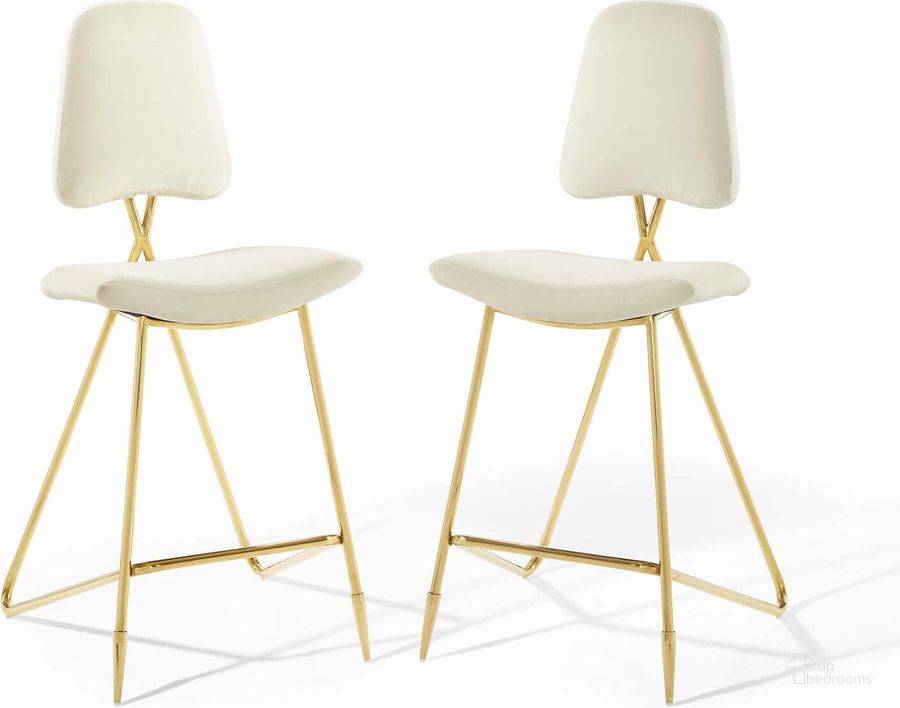 The appearance of Ponder Bar Stool Performance Velvet Set of 2 In Ivory designed by Modway in the modern / contemporary interior design. This ivory piece of furniture  was selected by 1StopBedrooms from Ponder Collection to add a touch of cosiness and style into your home. Sku: EEI-5573-IVO. Material: Polyester. Product Type: Barstool. Image1
