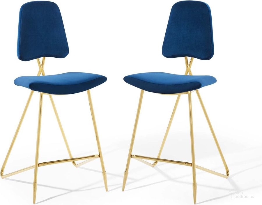 The appearance of Ponder Bar Stool Performance Velvet Set of 2 In Navy designed by Modway in the modern / contemporary interior design. This navy piece of furniture  was selected by 1StopBedrooms from Ponder Collection to add a touch of cosiness and style into your home. Sku: EEI-5573-NAV. Material: Polyester. Product Type: Barstool. Image1