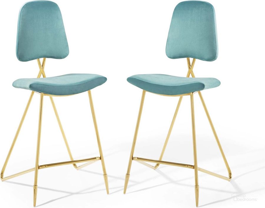 The appearance of Ponder Bar Stool Performance Velvet Set of 2 In Sea Blue designed by Modway in the modern / contemporary interior design. This sea blue piece of furniture  was selected by 1StopBedrooms from Ponder Collection to add a touch of cosiness and style into your home. Sku: EEI-5573-SEA. Material: Polyester. Product Type: Barstool. Image1
