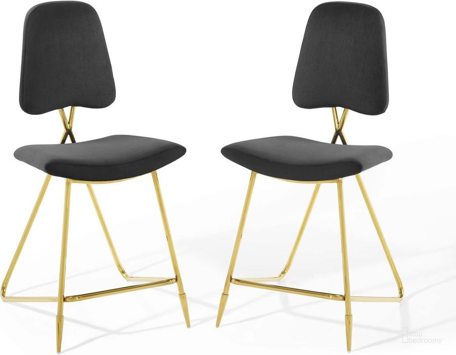 The appearance of Ponder Counter Stool Performance Velvet Set of 2 In Black designed by Modway in the modern / contemporary interior design. This black piece of furniture  was selected by 1StopBedrooms from Ponder Collection to add a touch of cosiness and style into your home. Sku: EEI-5572-BLK. Material: Polyester. Product Type: Barstool. Image1