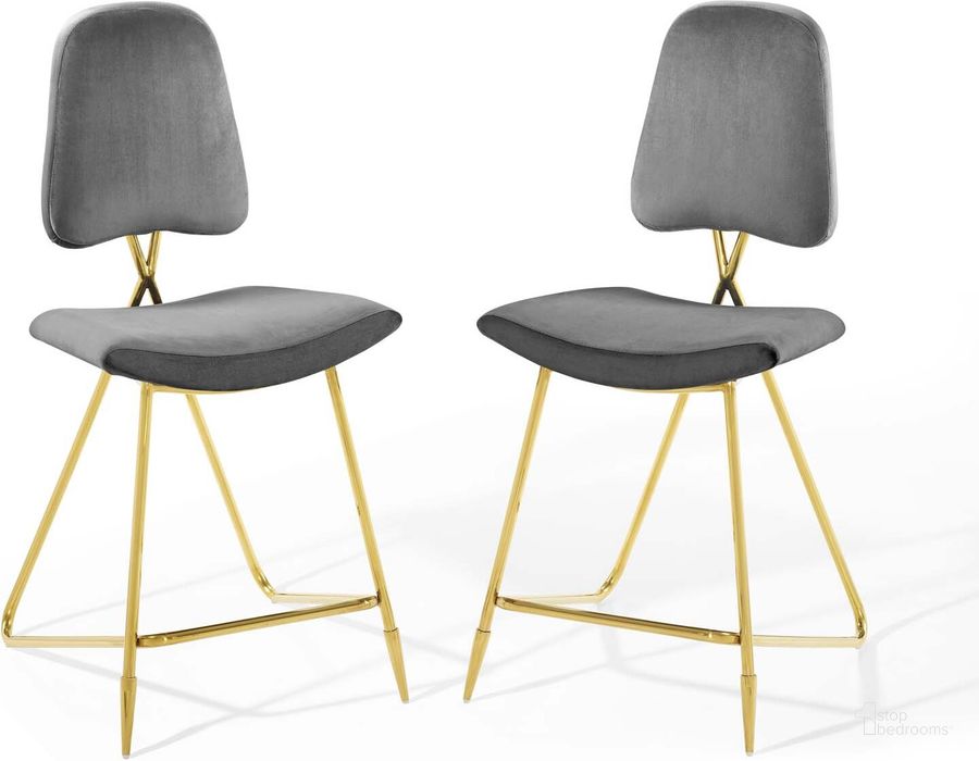 The appearance of Ponder Counter Stool Performance Velvet Set of 2 In Gray designed by Modway in the modern / contemporary interior design. This gray piece of furniture  was selected by 1StopBedrooms from Ponder Collection to add a touch of cosiness and style into your home. Sku: EEI-5572-GRY. Material: Polyester. Product Type: Barstool. Image1