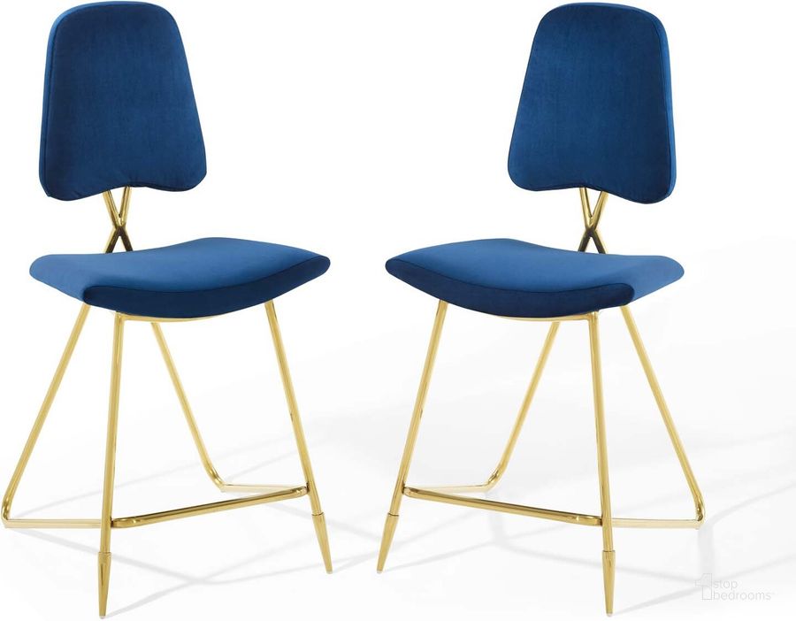 The appearance of Ponder Counter Stool Performance Velvet Set of 2 In Navy designed by Modway in the modern / contemporary interior design. This navy piece of furniture  was selected by 1StopBedrooms from Ponder Collection to add a touch of cosiness and style into your home. Sku: EEI-5572-NAV. Material: Polyester. Product Type: Barstool. Image1