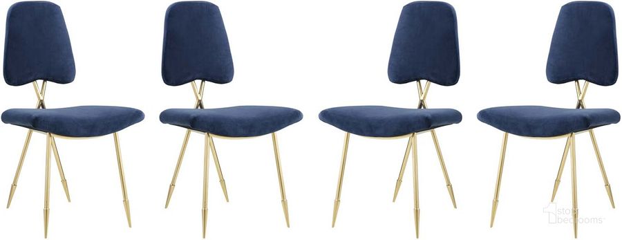 The appearance of Ponder Navy Dining Side Chair Set of 4 designed by Modway in the modern / contemporary interior design. This navy piece of furniture  was selected by 1StopBedrooms from Ponder Collection to add a touch of cosiness and style into your home. Sku: EEI-3507-NAV. Material: Wood. Product Type: Side Chair. Image1