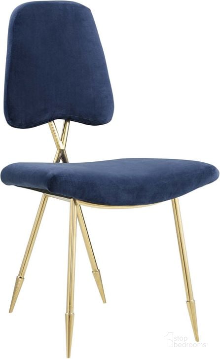 The appearance of Ponder Navy Performance Velvet Dining Side Chair designed by Modway in the modern / contemporary interior design. This navy piece of furniture  was selected by 1StopBedrooms from Ponder Collection to add a touch of cosiness and style into your home. Sku: EEI-2811-NAV. Material: Wood. Product Type: Side Chair. Image1