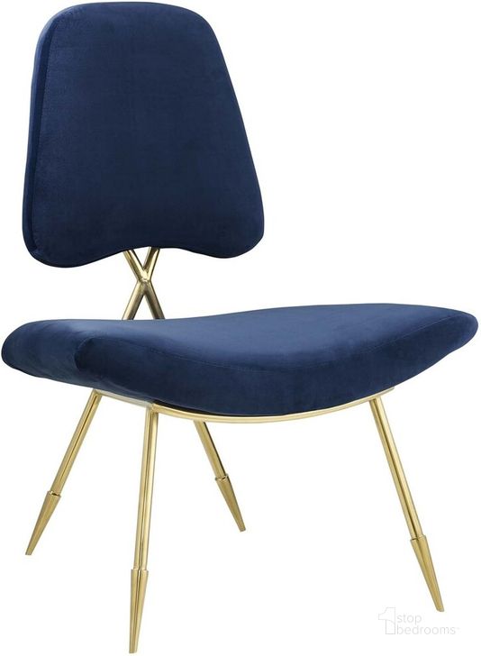 The appearance of Ponder Performance Velvet Lounge Chair In Navy designed by Modway in the transitional interior design. This navy piece of furniture  was selected by 1StopBedrooms from Ponder Collection to add a touch of cosiness and style into your home. Sku: EEI-2809-NAV. Product Type: Lounge Chair. Material: Plywood. Image1