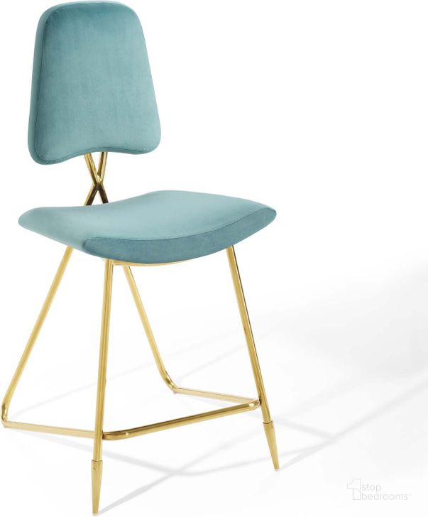 The appearance of Ponder Performance Velvet Counter Stool EEI-3879-SEA designed by Modway in the modern / contemporary interior design. This sea blue piece of furniture  was selected by 1StopBedrooms from Ponder Collection to add a touch of cosiness and style into your home. Sku: EEI-3879-SEA. Product Type: Barstool. Material: Plywood. Image1