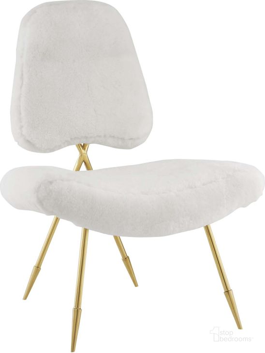 The appearance of Ponder White Upholstered Sheepskin Fur Lounge Chair designed by Modway in the modern / contemporary interior design. This white piece of furniture  was selected by 1StopBedrooms from Ponder Collection to add a touch of cosiness and style into your home. Sku: EEI-2810-WHI. Material: Wood. Product Type: Living Room Chair. Image1