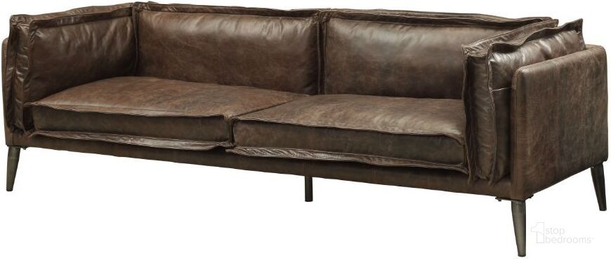 The appearance of Porchester Distress Chocolate Leather Sofa designed by ACME in the modern / contemporary interior design. This brown piece of furniture  was selected by 1StopBedrooms from Porchester Collection to add a touch of cosiness and style into your home. Sku: 52480. Material: Leather. Product Type: Leather Sofa. Image1