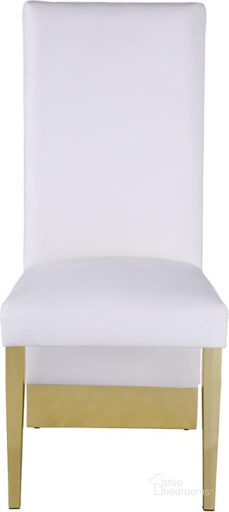 The appearance of Porsha White Faux Leather Dining Chair Set of 2 designed by Meridian in the modern / contemporary interior design. This white faux leather piece of furniture  was selected by 1StopBedrooms from Porsha Collection to add a touch of cosiness and style into your home. Sku: 749White-C. Material: Faux Leather. Product Type: Dining Chair. Image1