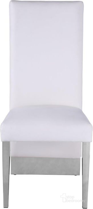 The appearance of Porsha White Faux Leather Dining Chair Set of 2 designed by Meridian in the modern / contemporary interior design. This white faux leather piece of furniture  was selected by 1StopBedrooms from Porsha Collection to add a touch of cosiness and style into your home. Sku: 750White-C. Material: Faux Leather. Product Type: Dining Chair. Image1