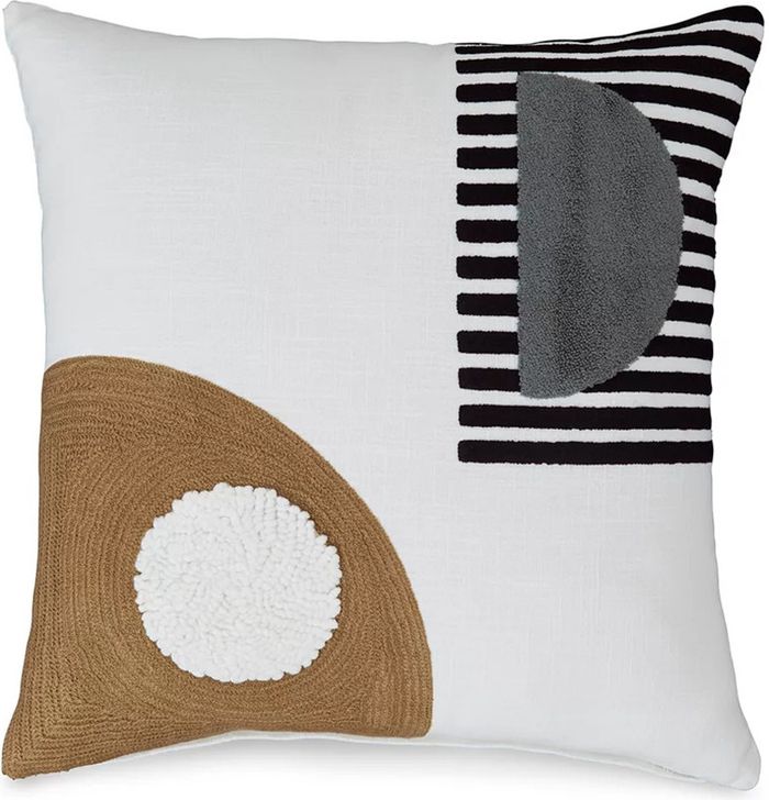 The appearance of Port Alberni Black/White/Honey Pillow Set of 4 designed by Luxury Loft in the modern / contemporary interior design. This black/white/honey piece of furniture  was selected by 1StopBedrooms from Port Alberni Collection to add a touch of cosiness and style into your home. Sku: A1000927. Material: Fabric. Product Type: Pillow. Image1