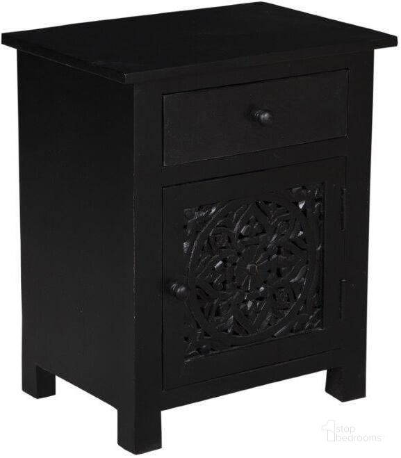 The appearance of Porter Designs Bali Solid Hand Carved Wood Nightstand In Black designed by Porter Designs in the rustic / southwestern interior design. This black piece of furniture  was selected by 1StopBedrooms from Bali Collection to add a touch of cosiness and style into your home. Sku: 04-196-04-BCC01. Material: Wood. Product Type: Nightstand. Image1